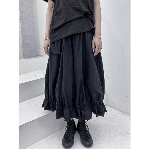 Large size high waist pleated skirt womens 2021 new loose and versatile show thin pocket medium length A-line skirt fashion