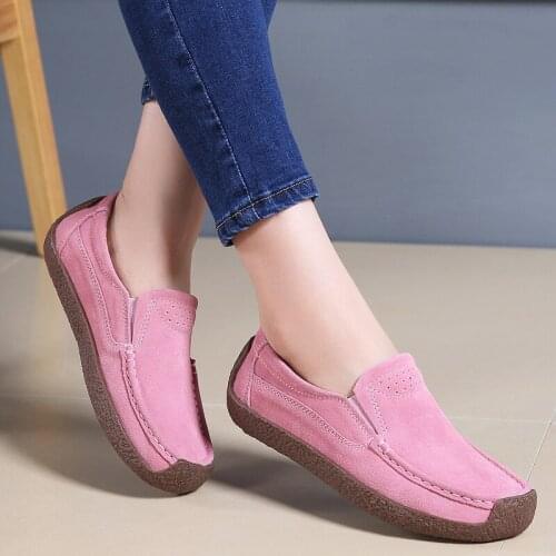 Women Flats Spring Autumn Cattle Suede Comfort Non-slip Female Loafers 2021 Arrival Soft Sole Plus Size 43 Woman Casual Shoes