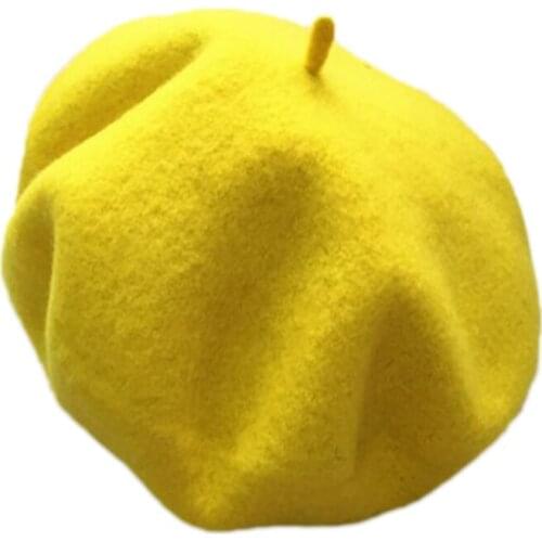 Women Winter Warm Faux Wool Beret Hat Solid Color Classic Painter Beanie Cap A0NF