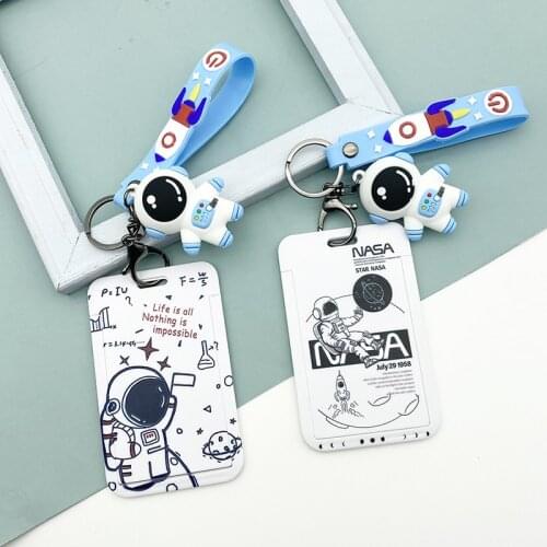 1 set Cartoon astronaut card set student meal card key chain doll door card bag