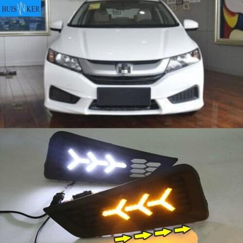 1 Set 12V ABS LED For Honda City 2015 2016 DRL Driving Daytime Running Light Daylight With Yellow Turn Signal Lamp