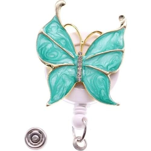 10 pieces free shipping Wholesale Colorful Enamel Butterfly Insect Retractable Id Badge Holder Reel