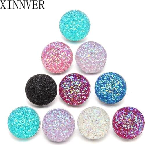 10pcs/lot Mixed Color Alloy Sequins Resin 18mm Snaps Buttons Fit Xinnver Snap Bracelets DIY Fashion Snap Jewelry Findings