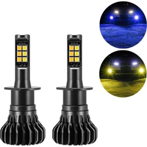 2PCS LED Fog Lights Bulbs Dual Color Bulbs H1 H3 880 881 Auto Fog Lamp DRL Car Daytime Running Light