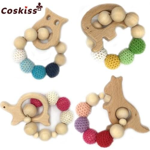 2pcs Baby Wooden Teether Ice Cream NEW Handmade Nursing Wooden Crochet Bead Teething Crochet Bead Knitted Bead With Bracelet
