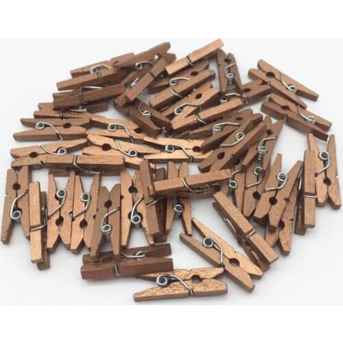 200pcs Bronze Copper Color Wood Mini Pegs Easter Wedding Card Holders Clothespins Clips Table Decorations DIY Crafts
