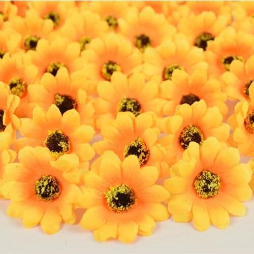50pcs 4.5cm Daisy Flower Artificial Silk Sunflowers Head For Wedding Party Home Decor DIY Scarpbooking Wreath Handmade Supplies