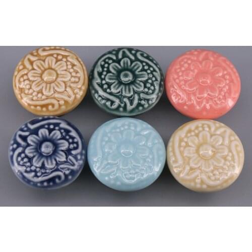8pcs Colorful Flower relief Arts Furniture Hardware Handles Kitchen Cabinets Door Knobs Drawer Wardrobe Dresser Cabinet Pull
