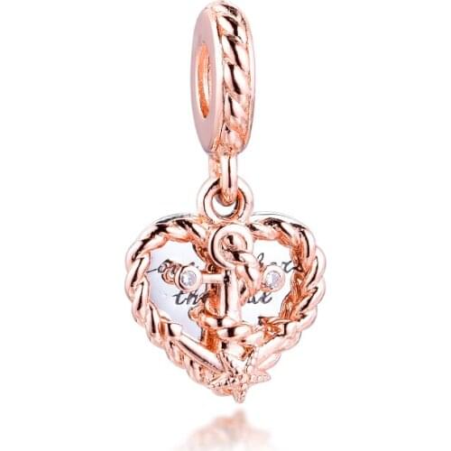 Rope Heart & Love Anchor Dangle Charm for Women Bracelets Sterling Silver 925 Jewelry Clear Summer pendant for Jewelry Making