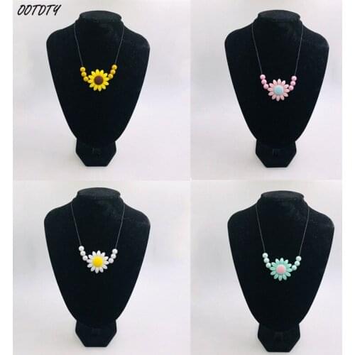 Unique Sunflower Baby Teether Necklace Silicone Pendant Beads Bow Knot Teething Nursing Toys for Infants Little Boys Girls