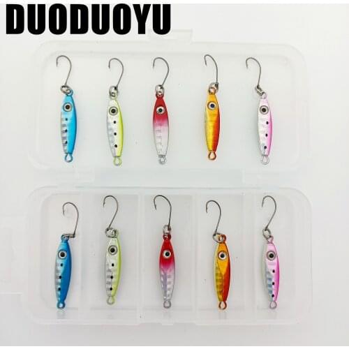DUODUOYU 10PCS+1BOX/LOT Mini Jig Fishing Lure 3g/6g Small Decoys Metal Jigs Jigbait Single Hook Artificial Lure