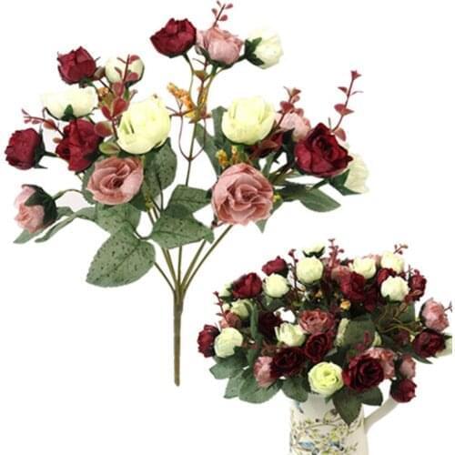 Artificial Rose Flowers Decor On The Table Room Woman Gift Fake Flowers Silk Crafts Bouquet Party Mothers Day Valentine Gift