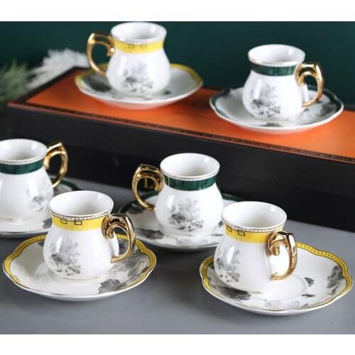 Retro Chinese style espresso ceramic coffee cup and saucer 6-piece set Small coffee cup mini cup cups coffee mug