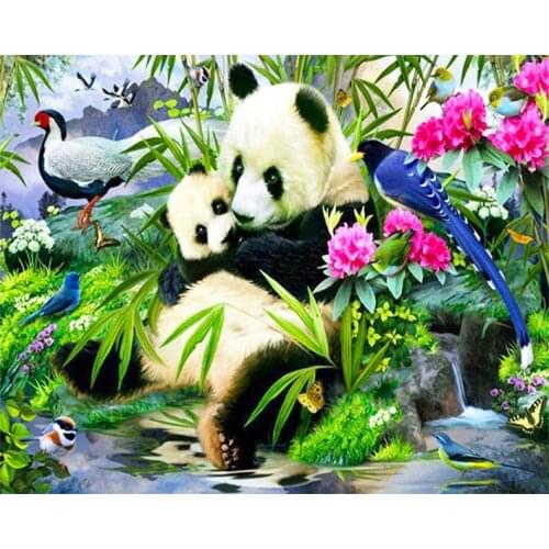 Chinese Cross Stitch Daimond Painting Panda Flowers And Birds Scenery DIY 3D Diamond Embroidery Animal For Needlework Paintings