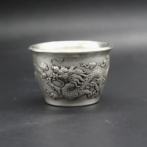 China Folk Tibet Silver WineGlass Double Dragon Opera Pattern