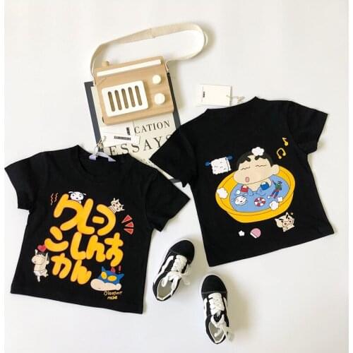 Tonytaobaby Summer Cartoon Printed Cute Black Cotton Short-Sleeved Childrens Boys T-shirt