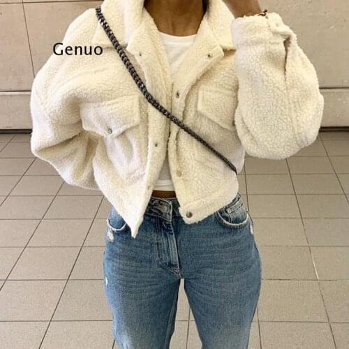 Fashion Lamb Wool Autumn Winter Coat Women Jacket Fleece Shaggy Warm Cropped Jackets Overcoat Single Breasted Outwear