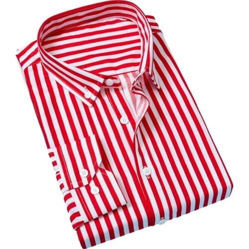 80%HOT Fashion Vertical Stripes Men Spring Autumn Long Sleeve Business Casual Shirt Top