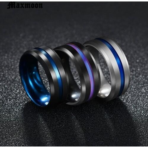Maxmoon Hot Sale Groove Rings Black Blue Stainless Steel Midi Rings For Men Charm Male Jewelry Dropshipping