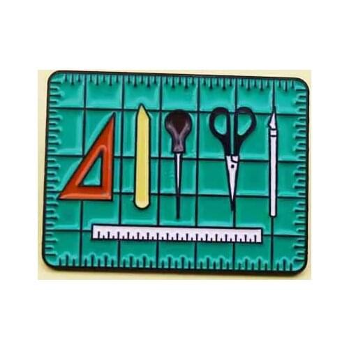 Green rectangle Book Artist Tool Kit Enamel Pin Tool tray Ruler scissors Lapel Brooches Fashion jewelry Denim bag jackets badge