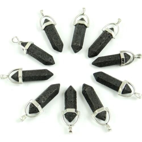 Natural stone Volcanic Rock Stone pillar Turquoises Quartz Crystal tiger eye flower pendant for diy Jewelry making necklace24pc