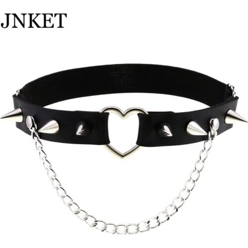 JNKET New Punk Gothic Peach Heart Rivet Leg Garter Chain Leg Ring Elastic Thigh Ring Garter for Women and Girls