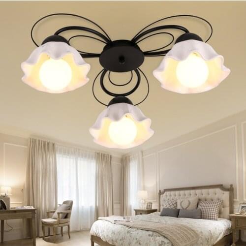 New Industrial Vintage 3 Head Glass Shade Ceiling Lamp E27 Bulb Black Metal Hanging Light Bedroom Living Room Fixtures CL178-3