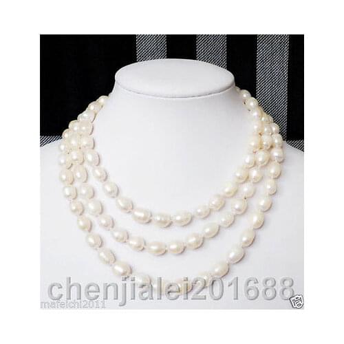 9-10 MM white Baroque Freshwater Cultured Rice Pearl Necklace 50"