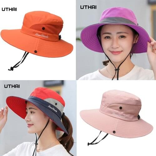 K106 Womens Bucket Hat Panama 2021Fashion Sun Visor Breathable Fisherman Protection Hat Ponytail Cap Summer Hats Beach Sun Hats