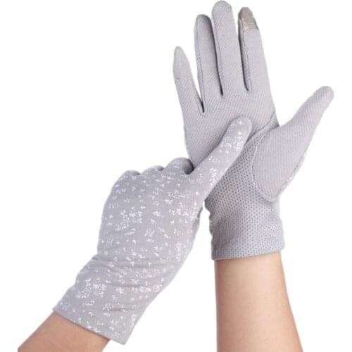 Women Summer Floral Print Ultra-Thin Touchscreen Gloves Non-Slip Breathable Mesh UV Sun Protection Solid Color Full Finger