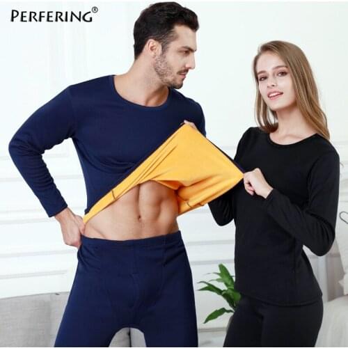 Perfering 2/Pcs Velvet Thick Thermal Underwear Set For Men Woman Warm Layered Clothing Pajamas Set Thermal Long Johns Hot-Dry