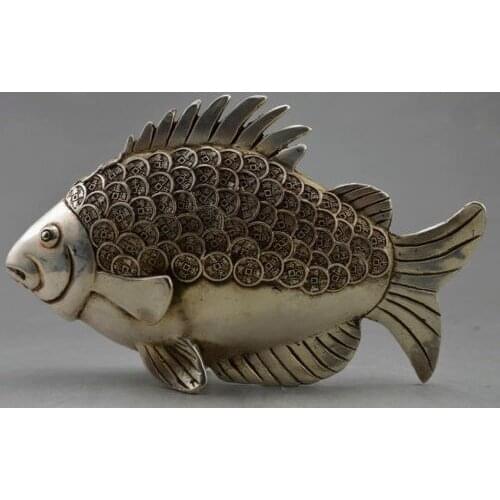 Details about Collectible Old Decorated Handwork Tibet Silver Carved GUangxu Coin Fish Statue