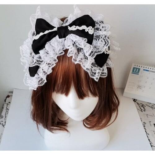 Japanese Kawaii Lolita Lace Bow Ribbon Women Hairbands Girls Headbands Ladys Headwear Hair Accessories Headwrap