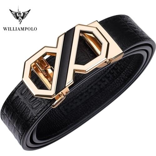 WilliamPolo Genuine leather Brand Belt Men Top Quality Genuine Luxury Leather Belts for Men Strap Male Metal Automatic Buckle