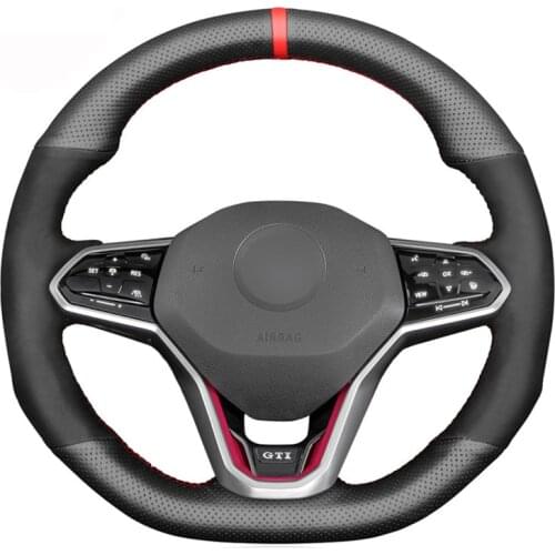 Hand-stitched Black Suede Artificial Leather Car Steering Wheel Cover For Volkswagen VW Golf 8 MK8 GTI Golf GTE 2020-2021