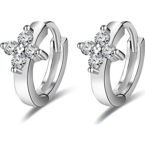 100% Silver 925 Earrings For Women Jewelry Trendy Zircon Clover Hoop Earring Girl Lady Birthday Gift Bright CZ Ear Bijou