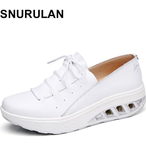 SNURULAN 2018 Spring Slip-On Women Shoes Flat Platform Caucal Increase Shoes Split Leather Women ShoesE257