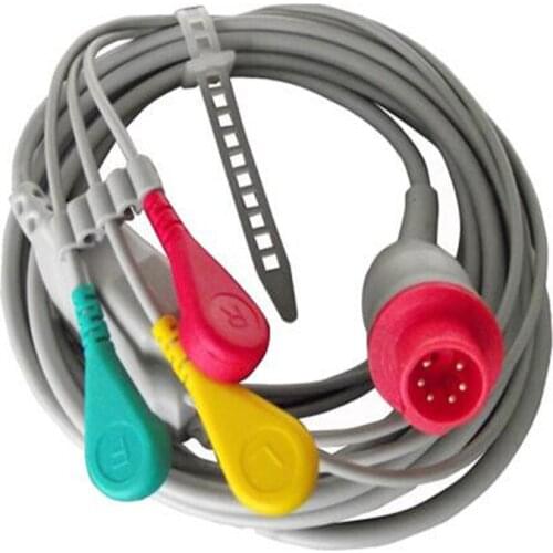 Compatible For Bionet BM3 One-Piece Patient ECG Cable 3 leads,6pin ecg leadwires Snap End IEC Standard Patient Monitor ECG Cable