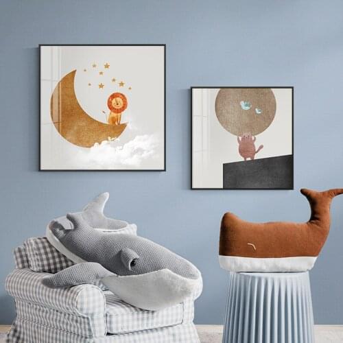 Lion Modern Nordic Animal Sunflower Cat Cartoon Wall Art Pictures Posters Prints For Nursery Living Room Canvas Paintings Decor