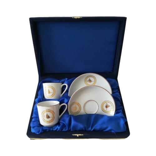 Tuğralı Gilded Hand Decor 2 Personality Blue Velvet Boxed Coffee Cup Pad