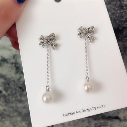 Wukaka 2021 Fashion Bow Pearl Tassel Earring For Girl Woman Fashion Creative Chic Earrings Big Brand Design