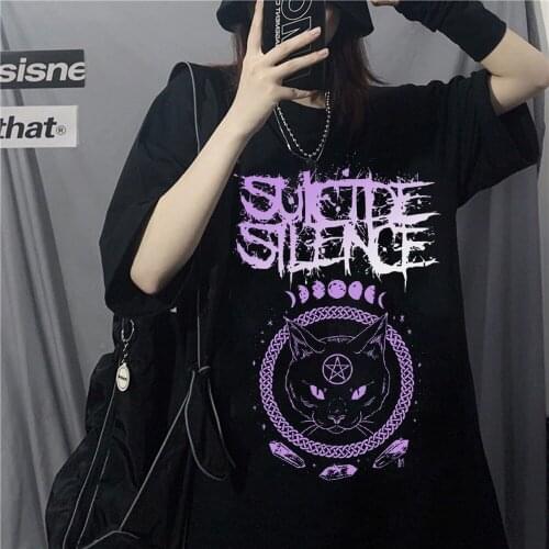 Y2k Aesthetic 2021 New Customized Cat Pattern Goth Womens T-shirt Summer Short Sleeve Woman Tshirts