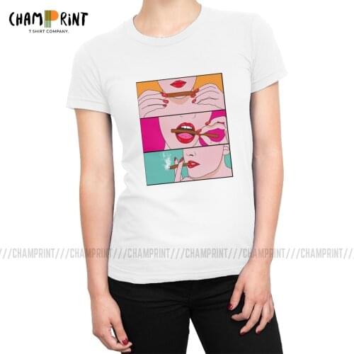 Weed Lady With Cigarette T-shirts for Women Pop Art T Shirts Tumblr Tees Top Vintage Cotton Short Sleeve Female Clothes Graphic