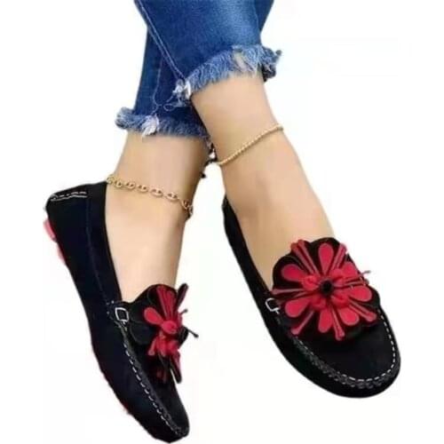 Autumn Women Shoes Round Toe Shallow Mouth Pedal Flower Peas Shoes Casual Loafers Shoes Breathable Slip-on Outdoor Leisure Shoes