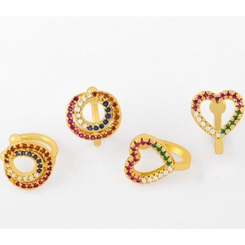 Rainbow Heart Ear Cuffs For Women Cute Circle Donuts Fake Piercing Cartilage Earrings CZ Multicolor Trendy Jewelry Gifts ersu50