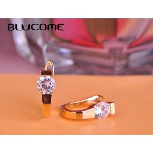 Blucome Elegant Cubic Zircon Stud Earrings For Women Girls Party Wedding Accessories Copper Statement Ear Piercing Earring Gifts