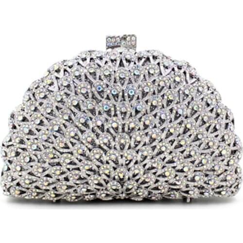 Women Day Clutch Evening Bag Silver/Red Peacock Diamonds Clutches Ladies Chain Mini Purse Top Quality Female Party Handbag