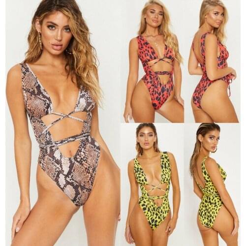 Summer Sexy Women One Piece Snake Print Leopard Printed Monokini Bandage Bathing Suit Push Up Padded Bikini Swimsuit Swimwear