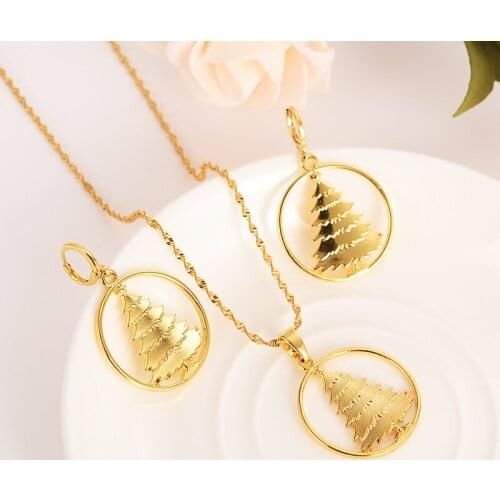 Gold Charms tree Necklace Chain earrings Pendant sweater Choker Jewelry sets For Women Teens Girl Charms Jewelry dropship gift
