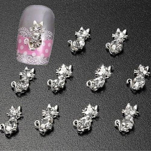 10 Pcs 3D Lovely Cat DIY Decoration Rhinestone Nail Art tips Glitters Stickers Creative DIY Kits, Lovely Cat, Sweet, Glittering